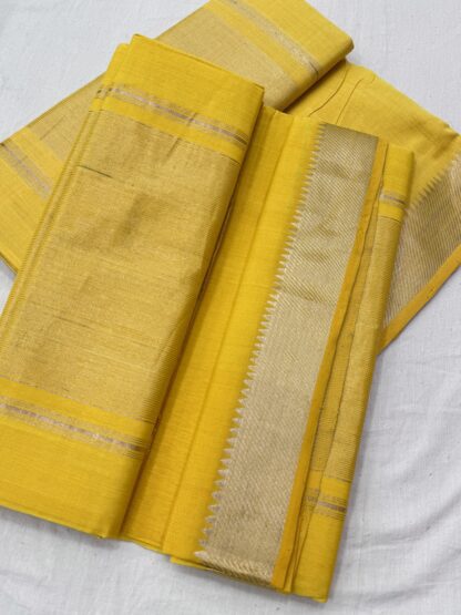 Yellow Silver Border Mangalgiri Cotton Saree