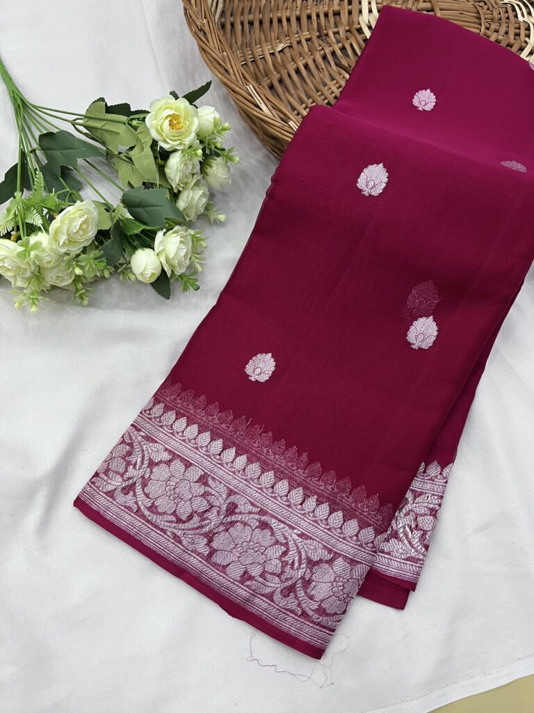 Beetroot Banarasi Chiffon Khaddi Saree