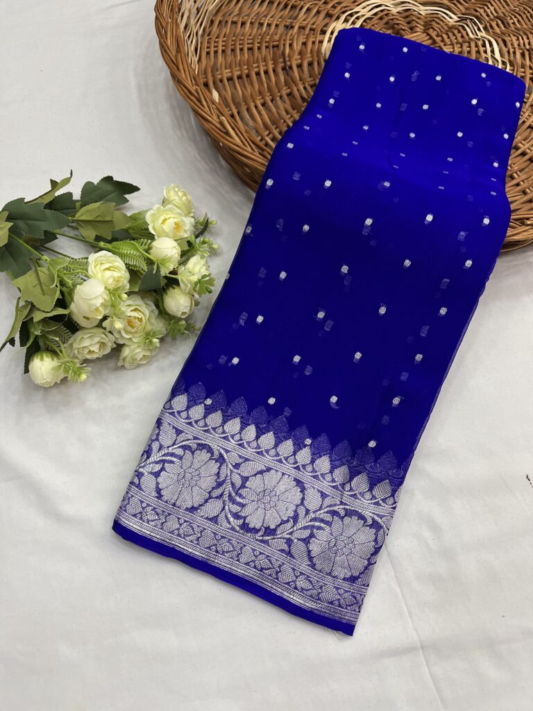 Royal Blue Banarasi Chiffon Butti Khaddi Saree