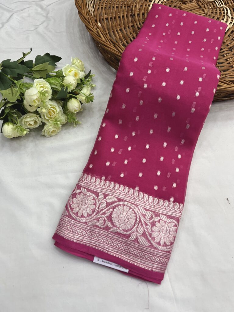 Rani Gulaal Banarasi Chiffon Butti Khaddi Saree