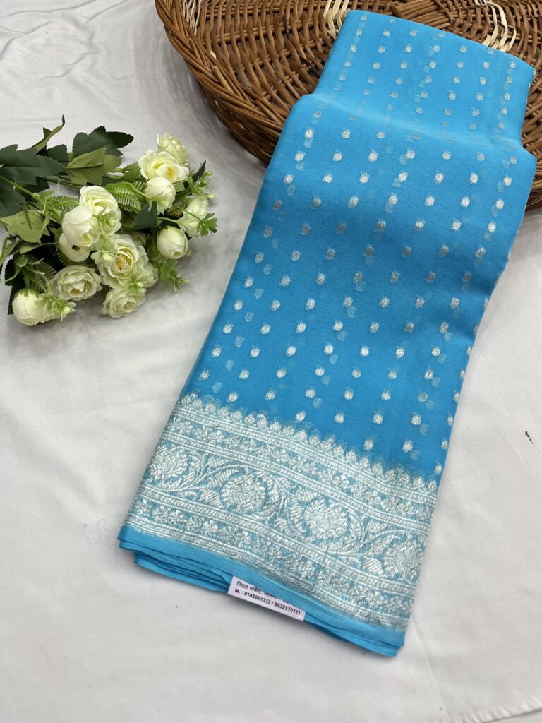 Sky Blue Banarasi Chiffon Butti Khaddi Saree