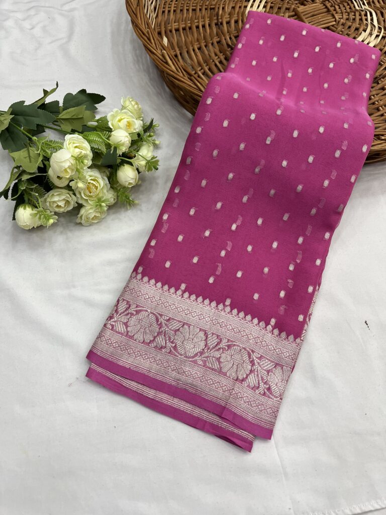 Pink Banarasi Chiffon Butti Khaddi Saree