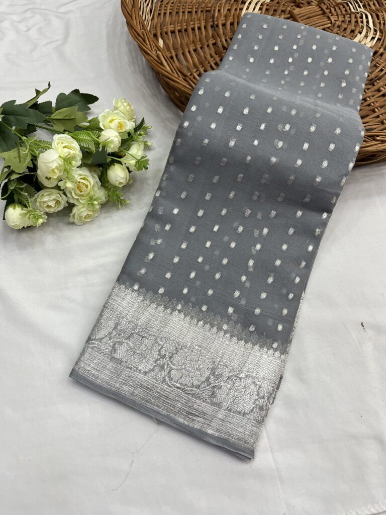 Grey Banarasi Chiffon Butti Khaddi Saree