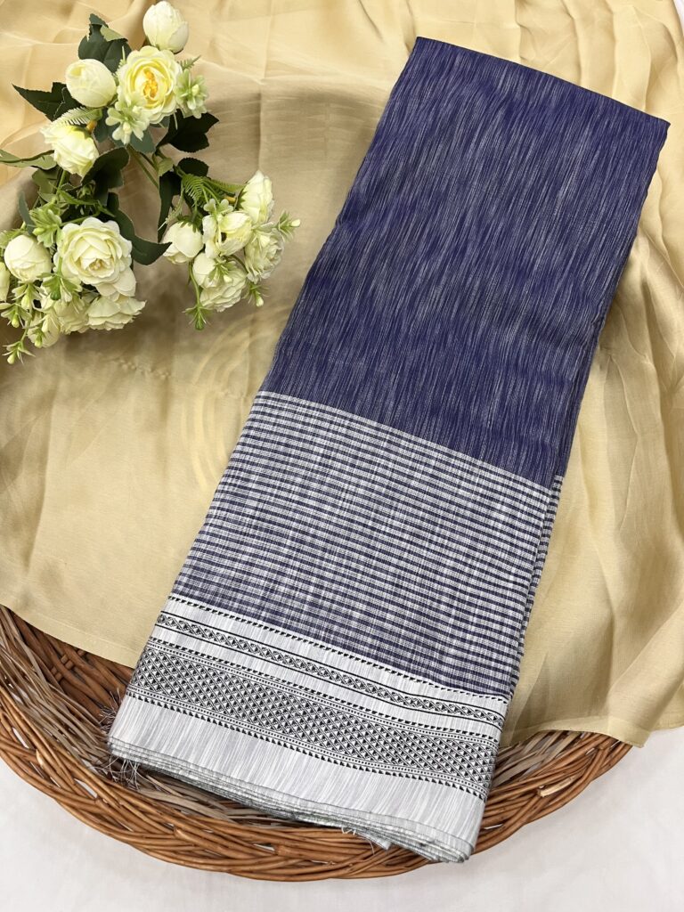 Denim Navy Blue Stripe Ilkal Cotton Saree