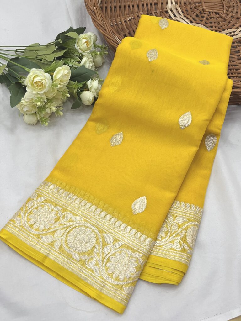 Yellow Banarasi Chiffon Khaddi Saree