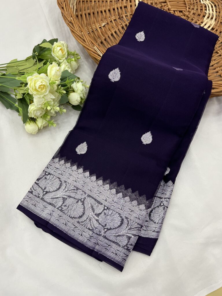 Dark Purple Banarasi Chiffon Khaddi Saree