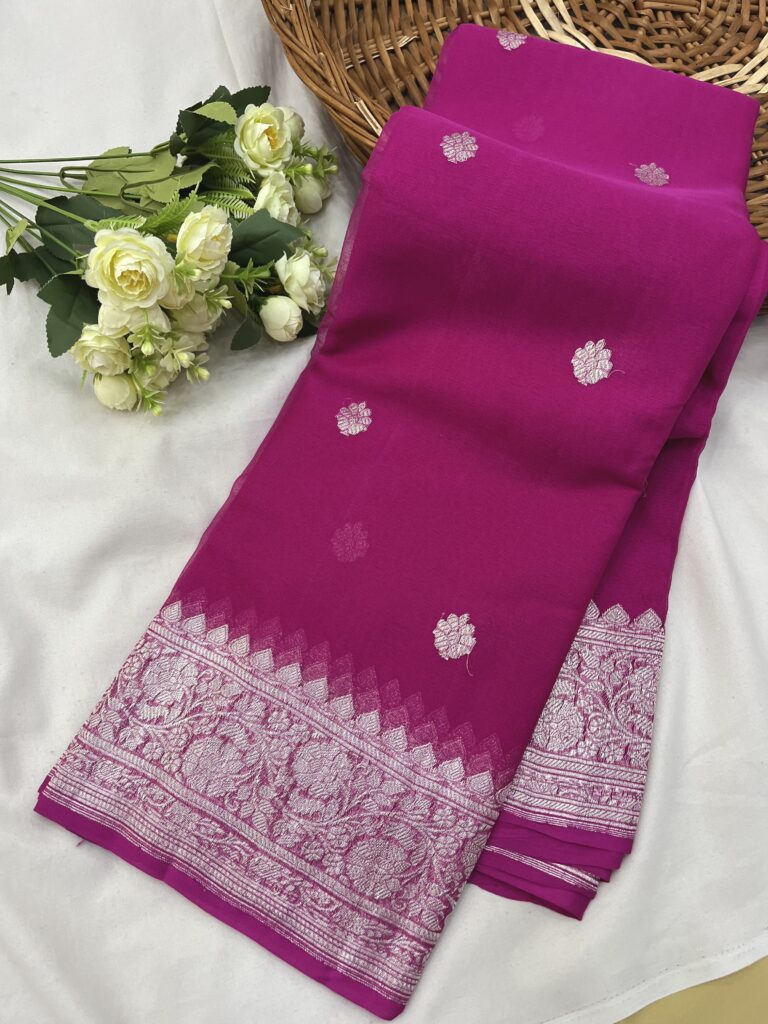 Gulabi Banarasi Chiffon Khaddi Saree