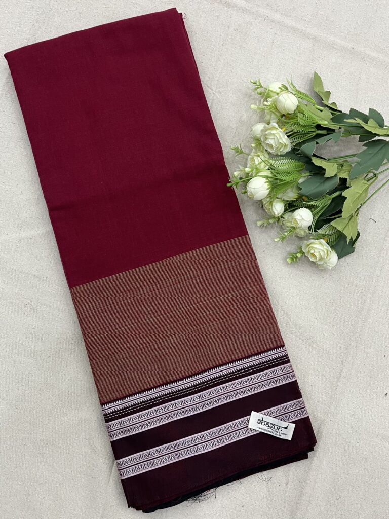 Garnet Stripe Gayathri Border lkal Cotton Saree