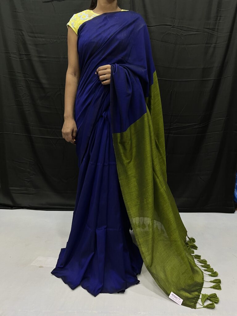 Shankh-Pushpi Silk Cotton Acrylic Mulmul Saree
