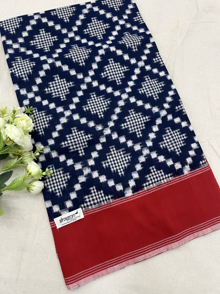 Navy Blue Red Telia Rumal Cotton Saree