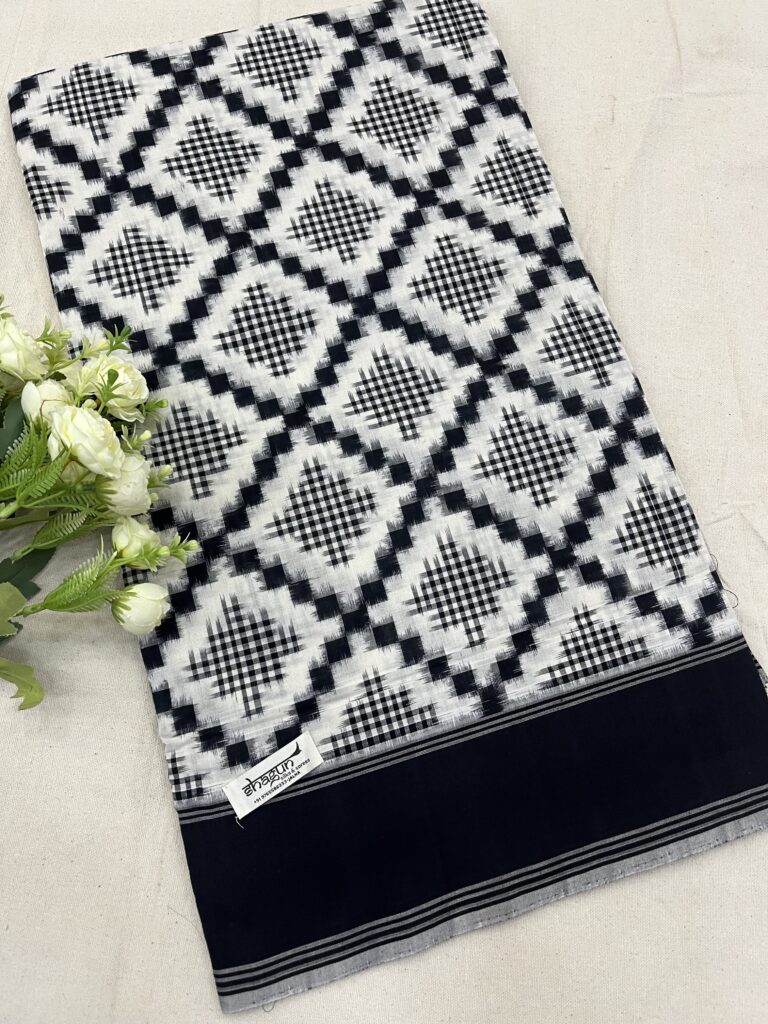 Black And White Telia Rumal Cotton Saree