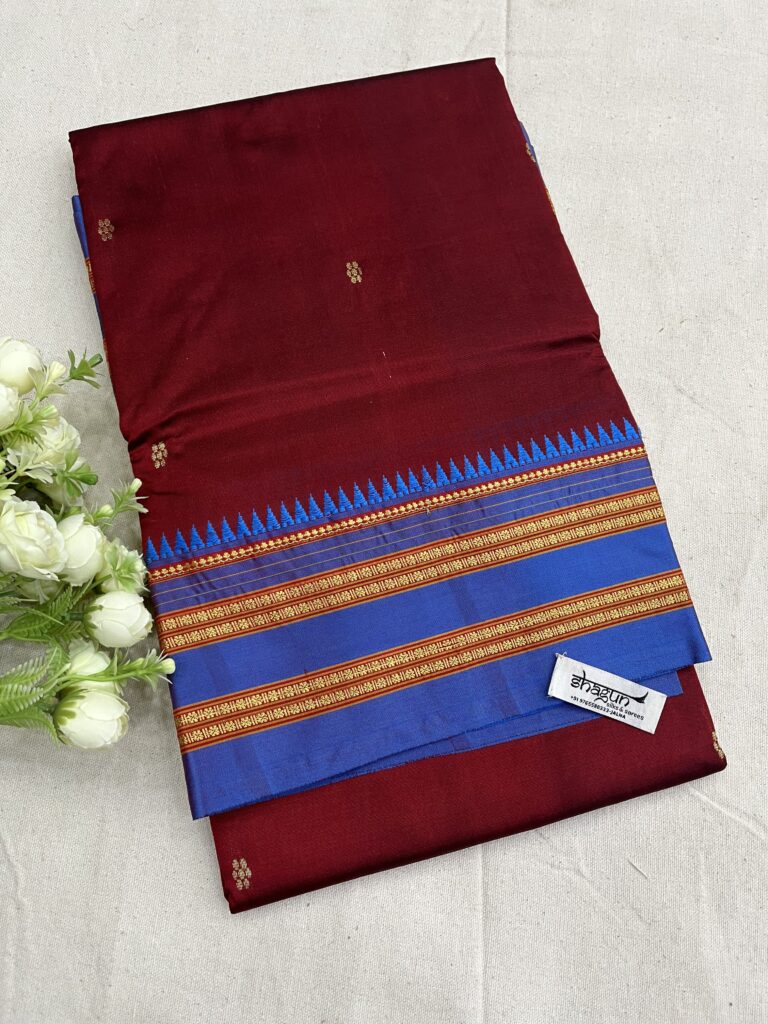 Maroon Teal Rich Pallu Narayanpet Silk Saree