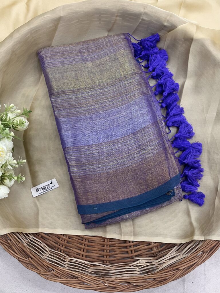 Lavender Blue Tissue Mulmul Saree