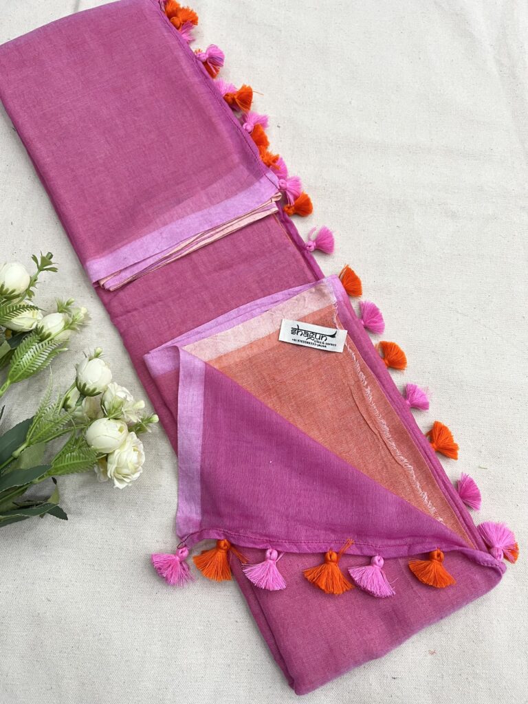 Pink Orange Half N Half Mulmul Saree