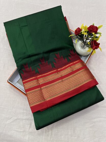 Ilkal Silk Saree in Green and Red with Gold Zari Pallu – Traditional Karnataka Weave