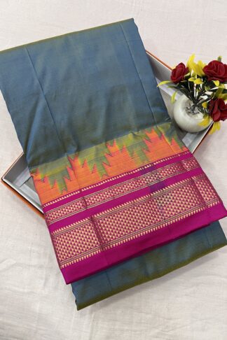 Ilkal Silk Saree in Fuchsia Blue and Pink with Gold Zari Pallu – Traditional Karnataka Weave