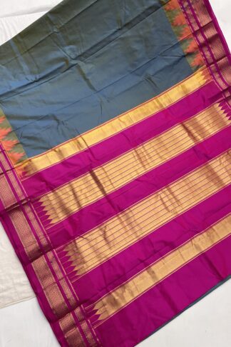 Authentic Ilkal Silk Saree – Blue with Pink & Gold Border, Premium Handloom Silk Fabric