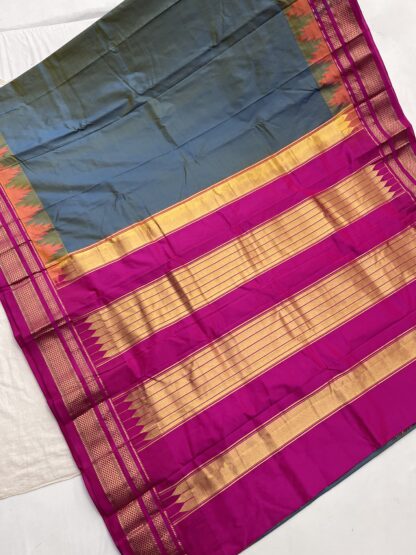 Authentic Ilkal Silk Saree – Blue with Pink & Gold Border, Premium Handloom Silk Fabric