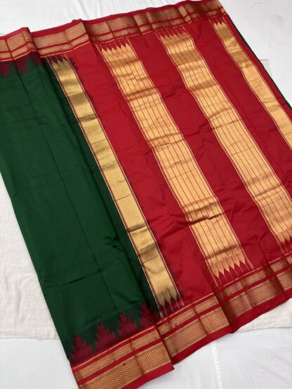 Ilkal Silk Saree with Rich Red Pallu and Intricate Gold Zari Work – Karnataka Handloom