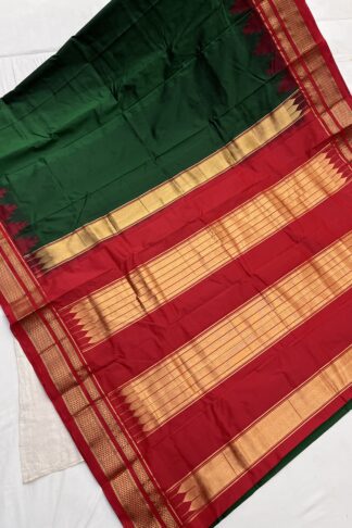 Authentic Ilkal Silk Saree – Green with Red & Gold Border, Premium SilkFabric