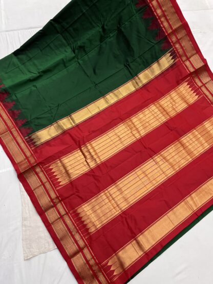 Authentic Ilkal Silk Saree – Green with Red & Gold Border, Premium SilkFabric