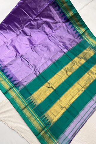 Ilkal silk saree in lavender and green with golden zari border