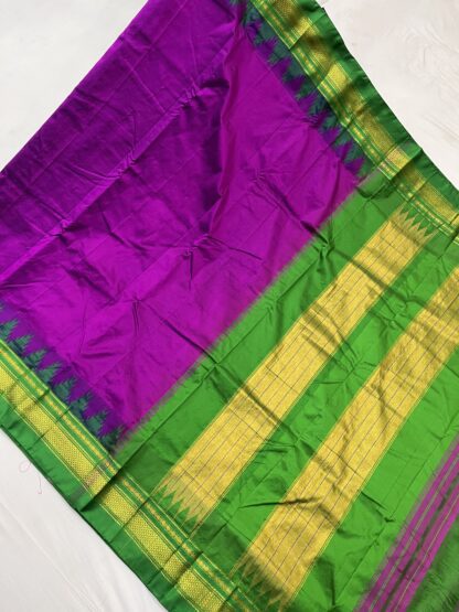 Traditional Ilkal Silk Saree in Purple and Green with Rich Zari Work