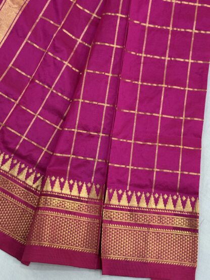 White Pink Pure Silk Checks Ilkal Saree