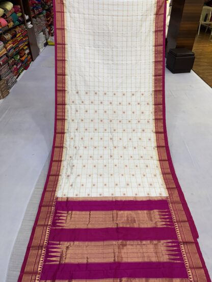 White Pink Pure Silk Checks Ilkal Saree