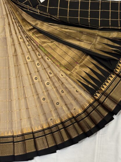 Chiku Black Pure Silk Checks Ilkal Saree