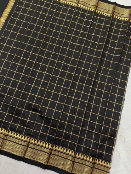 Chiku Black Pure Silk Checks Ilkal Saree
