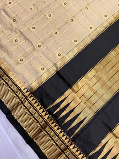 Chiku Black Pure Silk Checks Ilkal Saree
