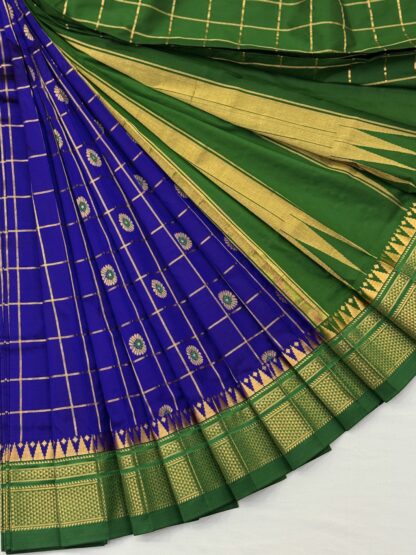 Blue Green Pure Silk Checks Ilkal Saree