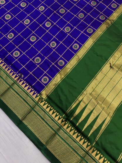 Blue Green Pure Silk Checks Ilkal Saree
