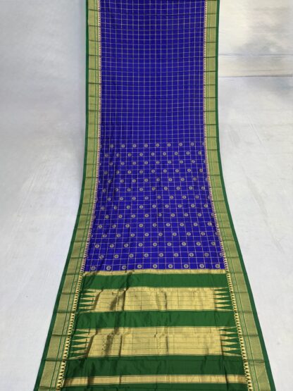 Blue Green Pure Silk Checks Ilkal Saree