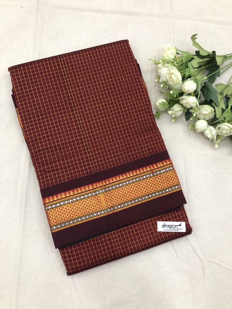 Brown Garbha Resham Checks Ilkal Saree