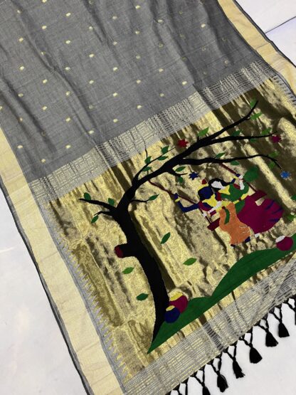 Grey Cotton Paithani Radha Krishna Pallu 27