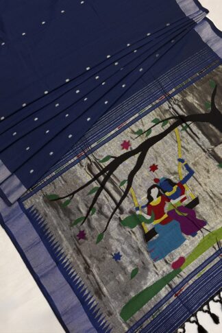 Blue Cotton Paithani Radha Krishna Pallu 27