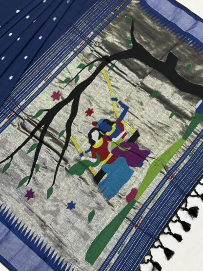 Blue Cotton Paithani Radha Krishna Pallu 27