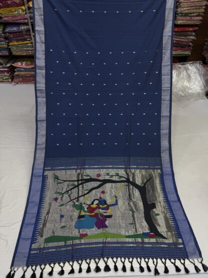 Blue Cotton Paithani Radha Krishna Pallu 27