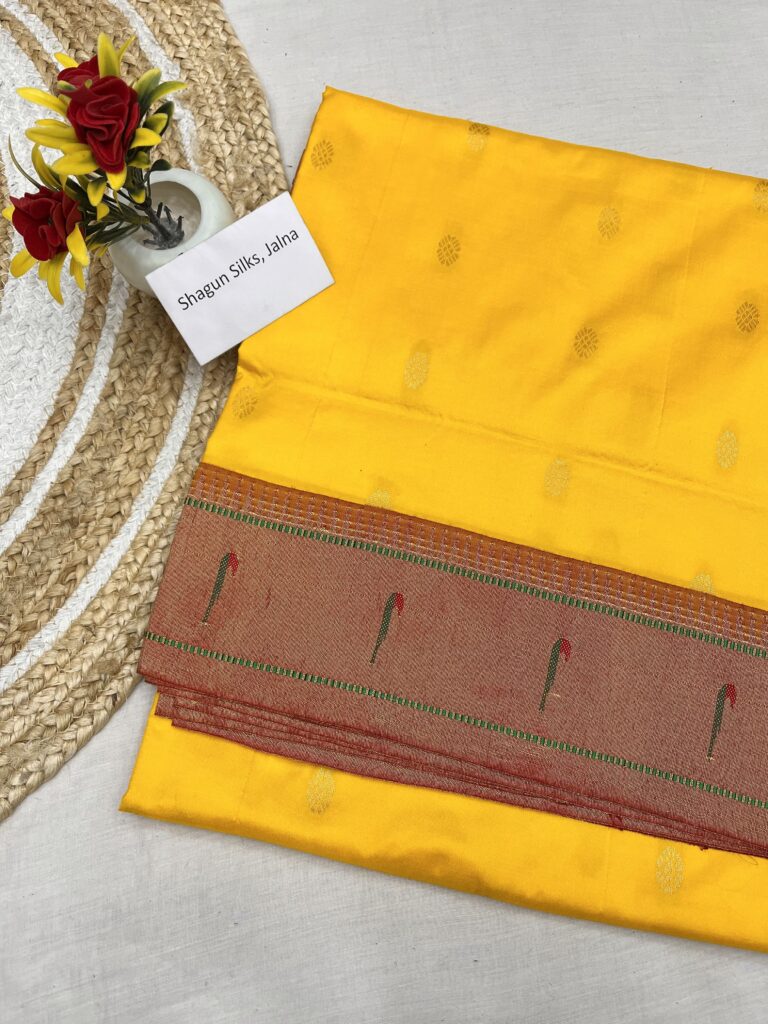 Yellow Muniya Paithani Pure Silk Saree 01