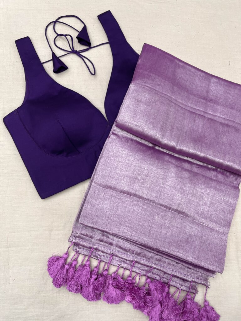 Pinky Purple Tissue Saree Blouse Set