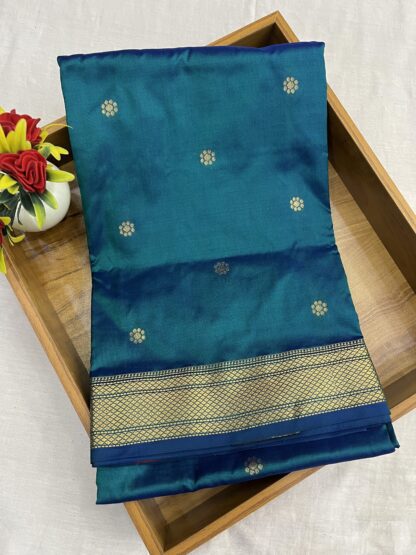 Teal Blue Rajmata Paithani Pure Silk Saree