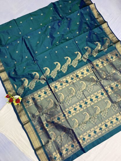 Teal Blue Rajmata Paithani Pure Silk Saree