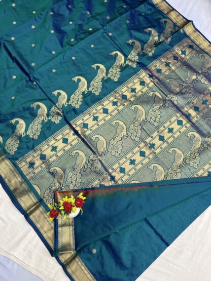 Teal Blue Rajmata Paithani Pure Silk Saree