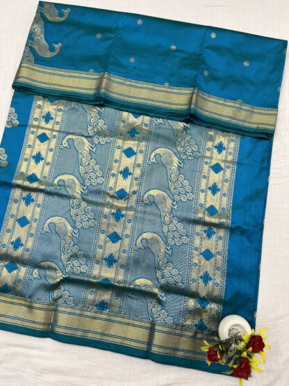 Peacock Teal Rajmata Paithani Pure Silk Saree