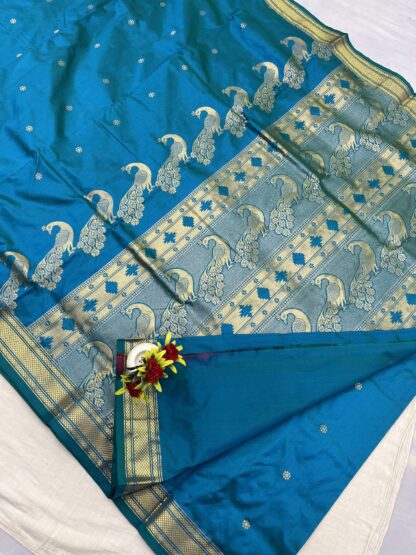 Peacock Teal Rajmata Paithani Pure Silk Saree