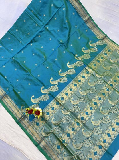 Sky Green Rajmata Paithani Pure Silk Saree