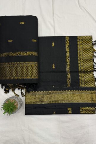 Folded Black Gadwal Cotton Paithani Saree with Zari Border