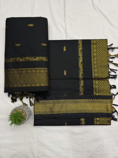 Folded Black Gadwal Cotton Paithani Saree with Zari Border